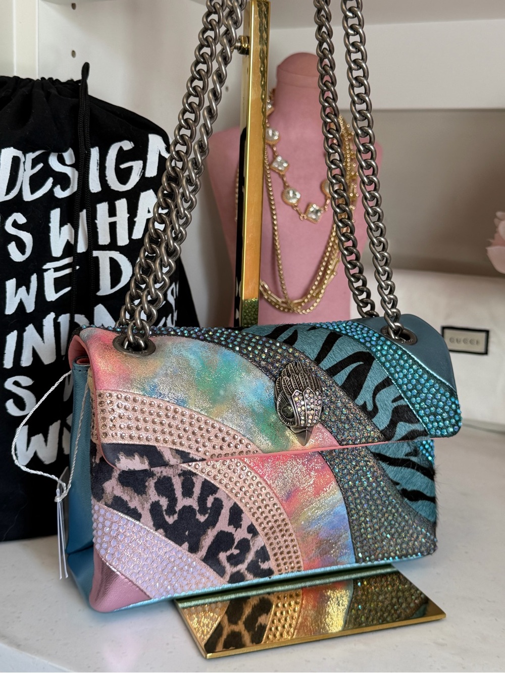 Kurt Geiger Kensington Multicolor Iridescent Animal Print Shoulder Bag - Picture 2 of 14